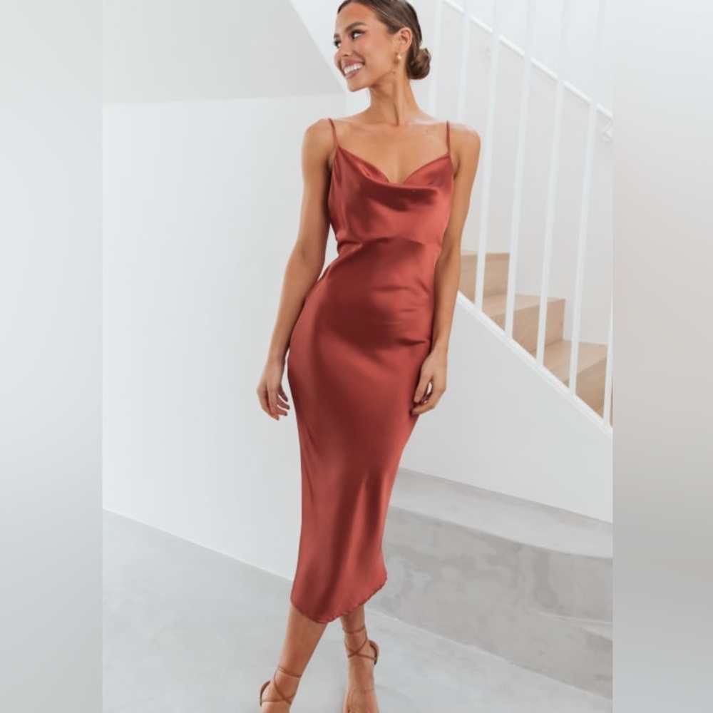 Elegant Rust Satin Slip Dress